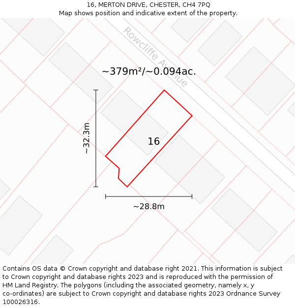 16, MERTON DRIVE, CHESTER, CH4 7PQ: Plot and title map