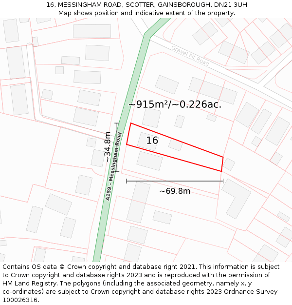 16, MESSINGHAM ROAD, SCOTTER, GAINSBOROUGH, DN21 3UH: Plot and title map