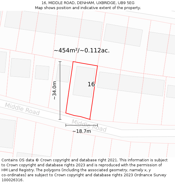 16, MIDDLE ROAD, DENHAM, UXBRIDGE, UB9 5EG: Plot and title map