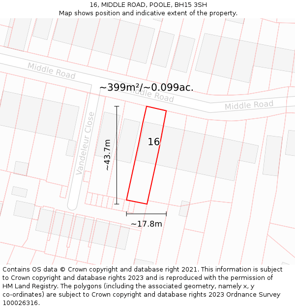 16, MIDDLE ROAD, POOLE, BH15 3SH: Plot and title map