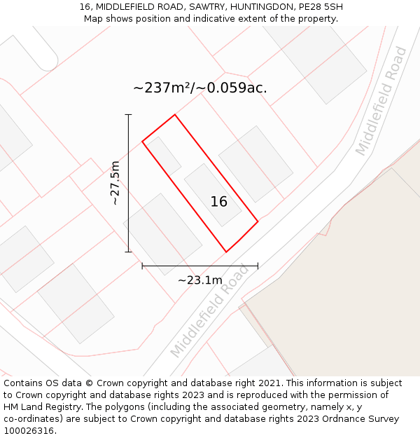 16, MIDDLEFIELD ROAD, SAWTRY, HUNTINGDON, PE28 5SH: Plot and title map