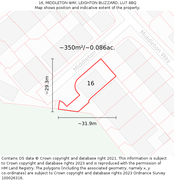 16, MIDDLETON WAY, LEIGHTON BUZZARD, LU7 4BQ: Plot and title map
