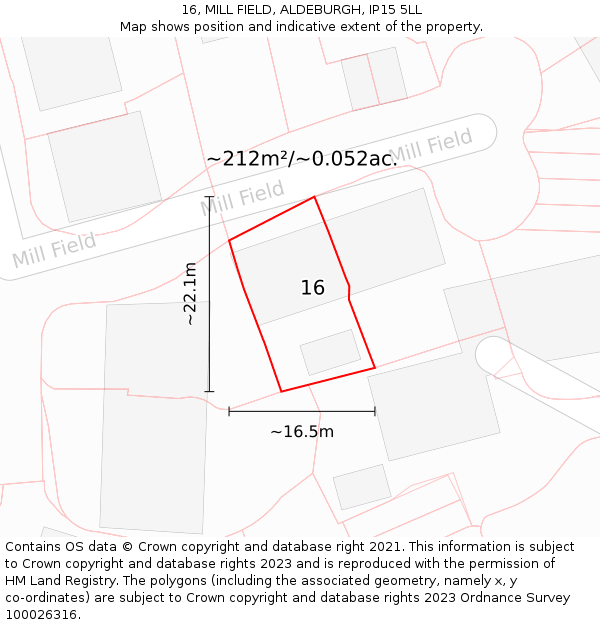 16, MILL FIELD, ALDEBURGH, IP15 5LL: Plot and title map