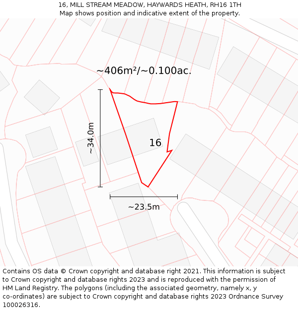 16, MILL STREAM MEADOW, HAYWARDS HEATH, RH16 1TH: Plot and title map