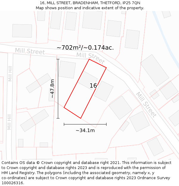 16, MILL STREET, BRADENHAM, THETFORD, IP25 7QN: Plot and title map