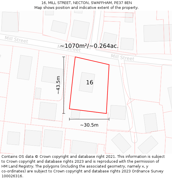 16, MILL STREET, NECTON, SWAFFHAM, PE37 8EN: Plot and title map