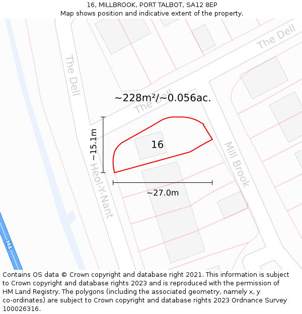 16, MILLBROOK, PORT TALBOT, SA12 8EP: Plot and title map