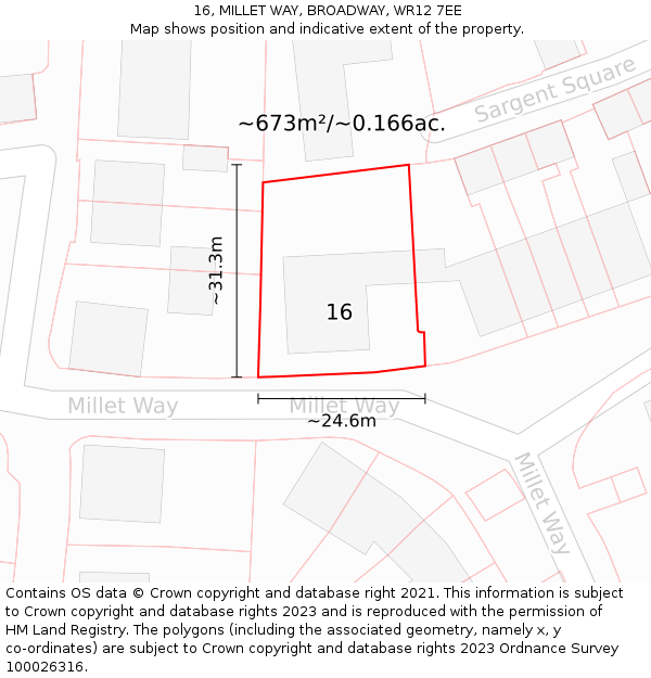 16, MILLET WAY, BROADWAY, WR12 7EE: Plot and title map