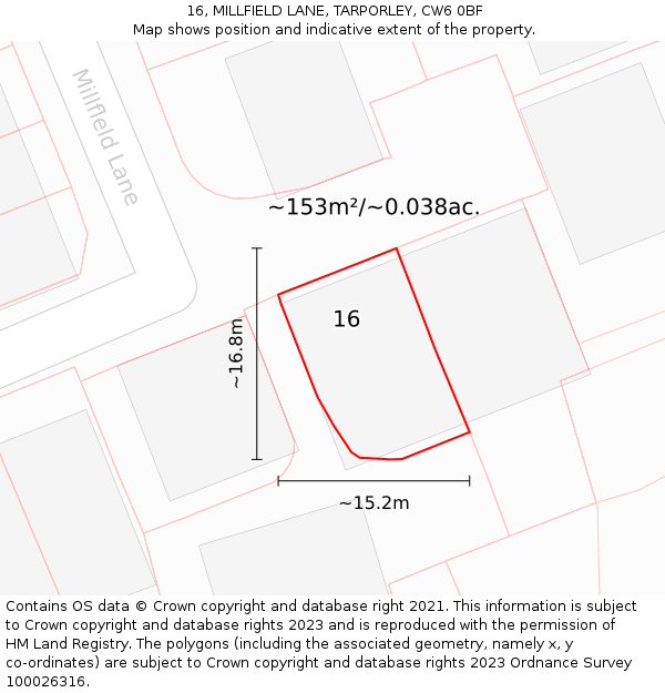 16, MILLFIELD LANE, TARPORLEY, CW6 0BF: Plot and title map