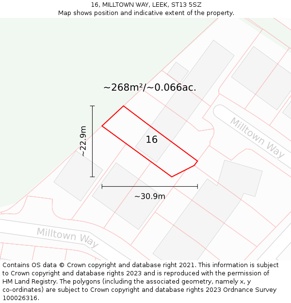 16, MILLTOWN WAY, LEEK, ST13 5SZ: Plot and title map