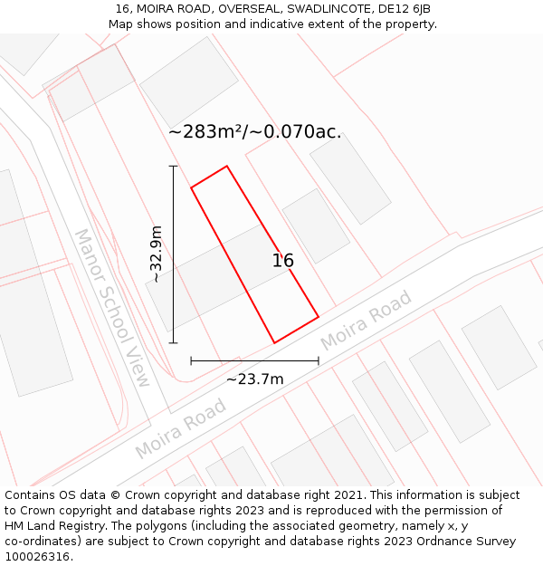 16, MOIRA ROAD, OVERSEAL, SWADLINCOTE, DE12 6JB: Plot and title map