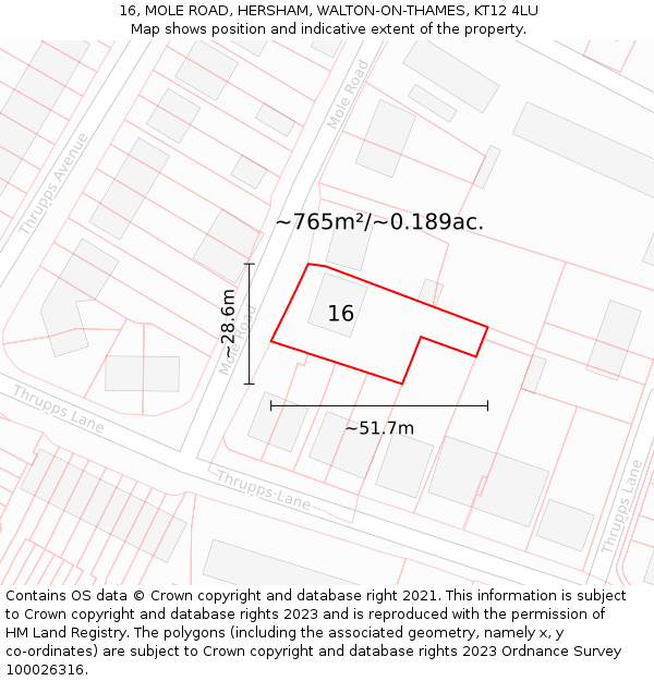16, MOLE ROAD, HERSHAM, WALTON-ON-THAMES, KT12 4LU: Plot and title map