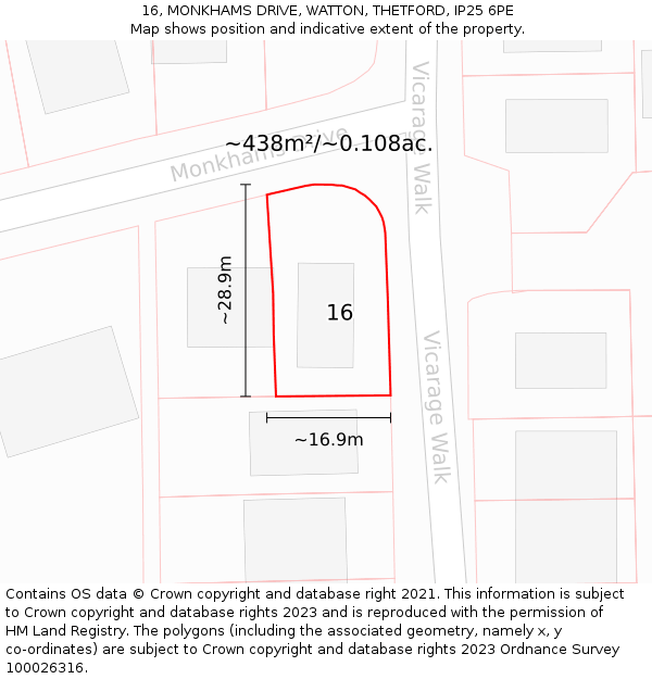 16, MONKHAMS DRIVE, WATTON, THETFORD, IP25 6PE: Plot and title map