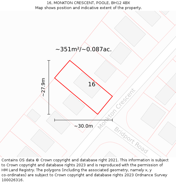 16, MONKTON CRESCENT, POOLE, BH12 4BX: Plot and title map