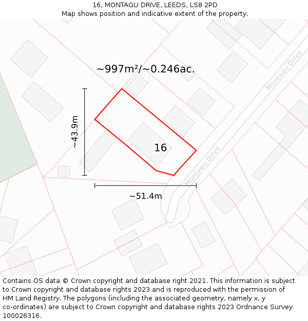 16, MONTAGU DRIVE, LEEDS, LS8 2PD: Plot and title map