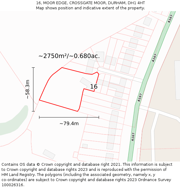 16, MOOR EDGE, CROSSGATE MOOR, DURHAM, DH1 4HT: Plot and title map