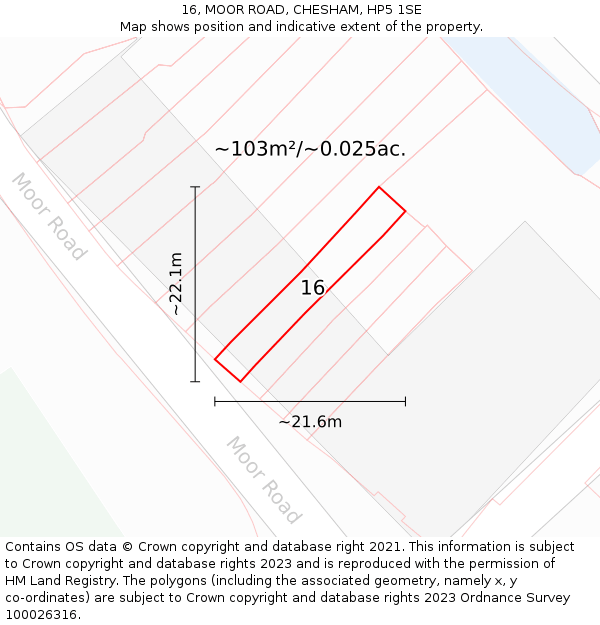 16, MOOR ROAD, CHESHAM, HP5 1SE: Plot and title map