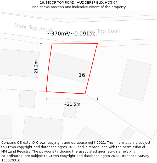 16, MOOR TOP ROAD, HUDDERSFIELD, HD5 0PJ: Plot and title map