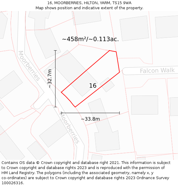 16, MOORBERRIES, HILTON, YARM, TS15 9WA: Plot and title map