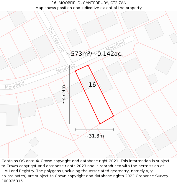 16, MOORFIELD, CANTERBURY, CT2 7AN: Plot and title map