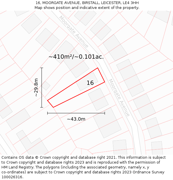 16, MOORGATE AVENUE, BIRSTALL, LEICESTER, LE4 3HH: Plot and title map