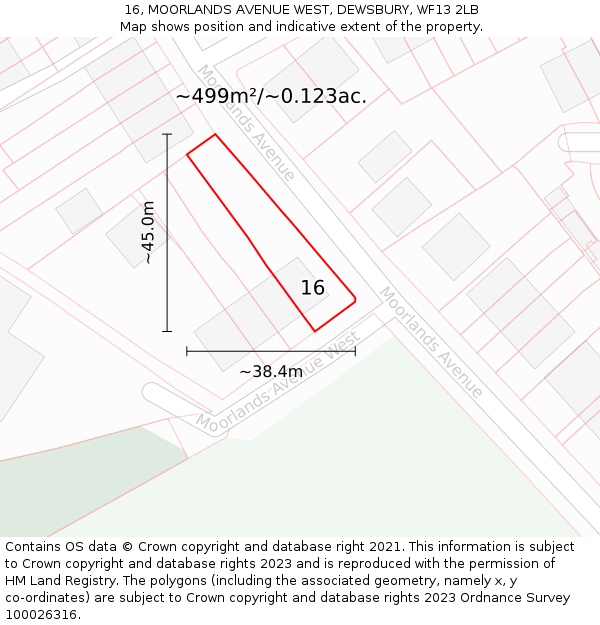 16, MOORLANDS AVENUE WEST, DEWSBURY, WF13 2LB: Plot and title map