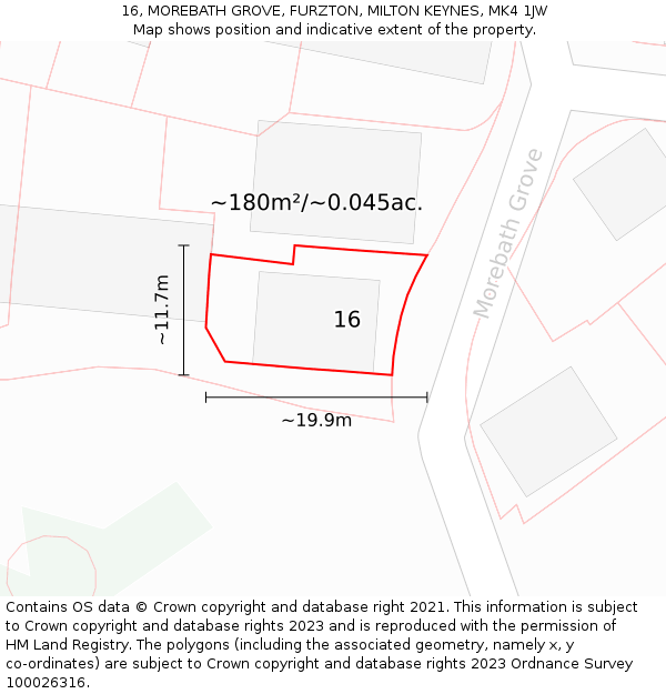 16, MOREBATH GROVE, FURZTON, MILTON KEYNES, MK4 1JW: Plot and title map