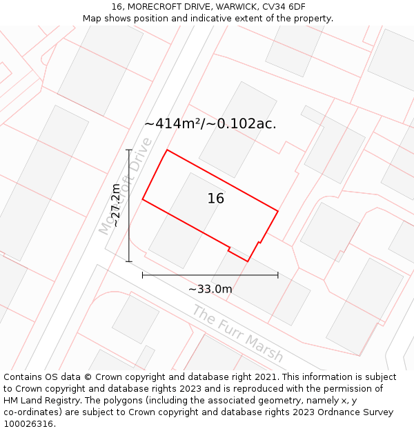 16, MORECROFT DRIVE, WARWICK, CV34 6DF: Plot and title map