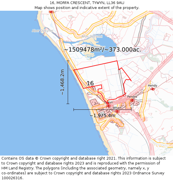 16, MORFA CRESCENT, TYWYN, LL36 9AU: Plot and title map