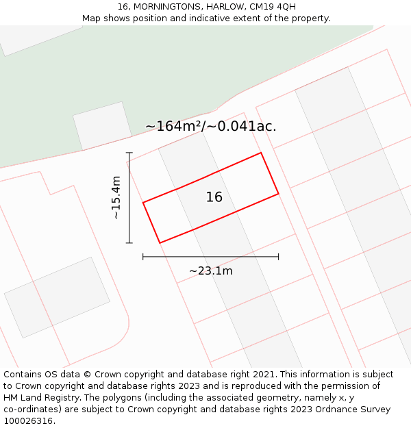 16, MORNINGTONS, HARLOW, CM19 4QH: Plot and title map