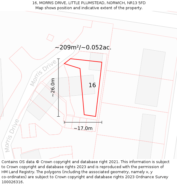 16, MORRIS DRIVE, LITTLE PLUMSTEAD, NORWICH, NR13 5FD: Plot and title map