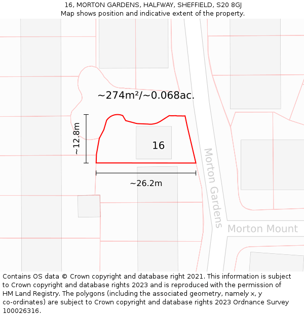 16, MORTON GARDENS, HALFWAY, SHEFFIELD, S20 8GJ: Plot and title map