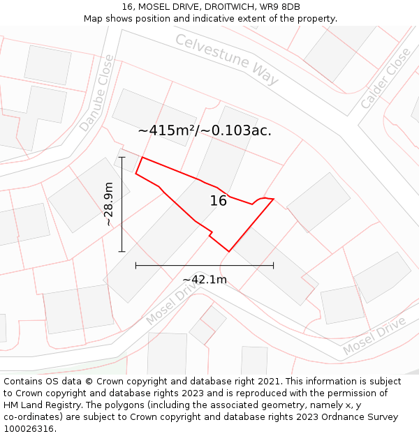 16, MOSEL DRIVE, DROITWICH, WR9 8DB: Plot and title map