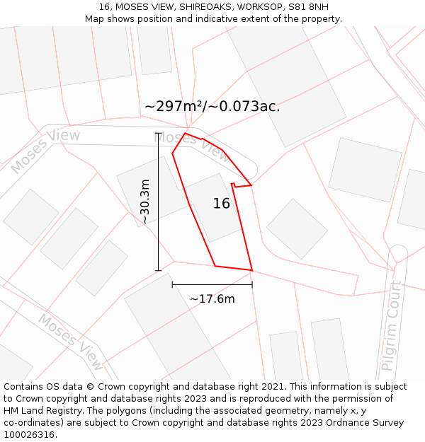 16, MOSES VIEW, SHIREOAKS, WORKSOP, S81 8NH: Plot and title map