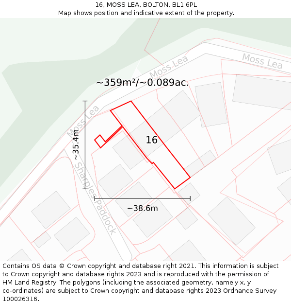 16, MOSS LEA, BOLTON, BL1 6PL: Plot and title map