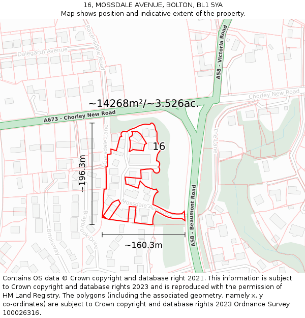 16, MOSSDALE AVENUE, BOLTON, BL1 5YA: Plot and title map