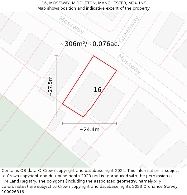 16, MOSSWAY, MIDDLETON, MANCHESTER, M24 1NS: Plot and title map