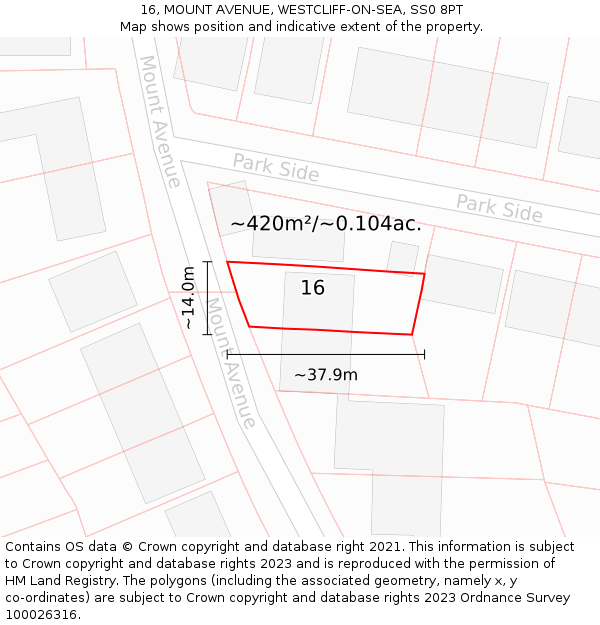 16, MOUNT AVENUE, WESTCLIFF-ON-SEA, SS0 8PT: Plot and title map