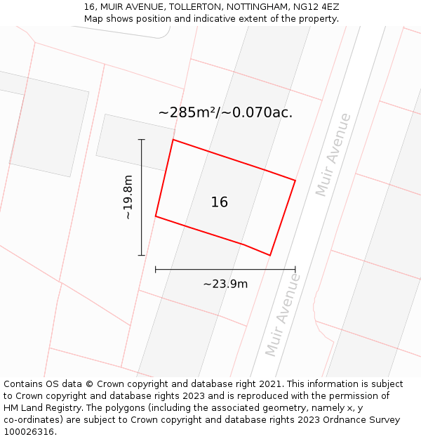 16, MUIR AVENUE, TOLLERTON, NOTTINGHAM, NG12 4EZ: Plot and title map