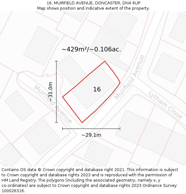 16, MUIRFIELD AVENUE, DONCASTER, DN4 6UP: Plot and title map