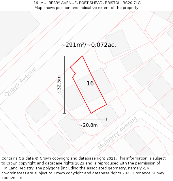 16, MULBERRY AVENUE, PORTISHEAD, BRISTOL, BS20 7LG: Plot and title map