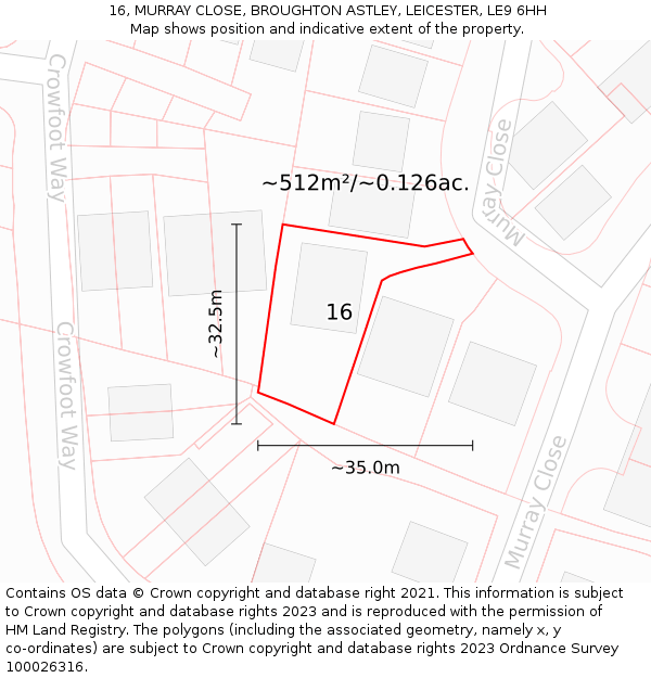 16, MURRAY CLOSE, BROUGHTON ASTLEY, LEICESTER, LE9 6HH: Plot and title map