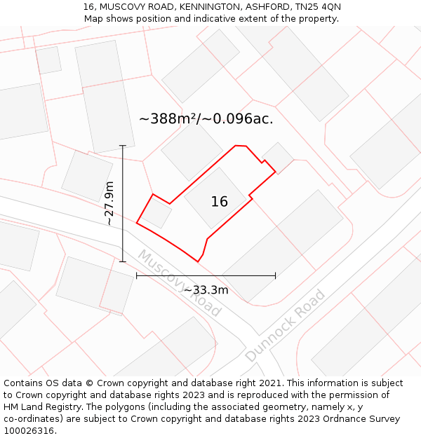 16, MUSCOVY ROAD, KENNINGTON, ASHFORD, TN25 4QN: Plot and title map