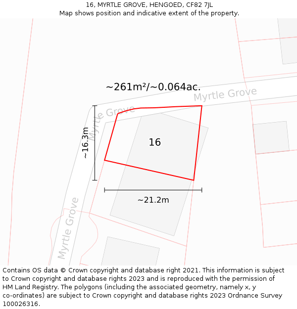 16, MYRTLE GROVE, HENGOED, CF82 7JL: Plot and title map