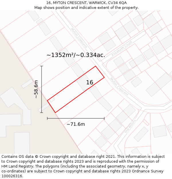 16, MYTON CRESCENT, WARWICK, CV34 6QA: Plot and title map