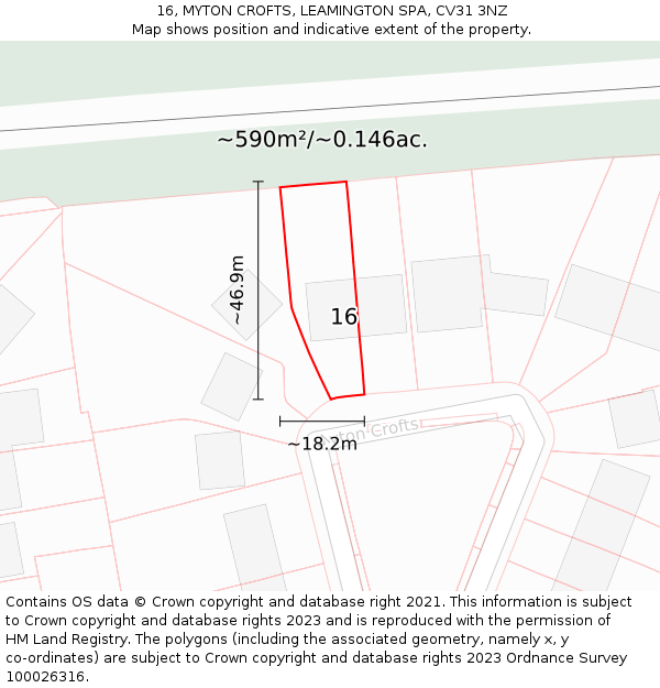 16, MYTON CROFTS, LEAMINGTON SPA, CV31 3NZ: Plot and title map