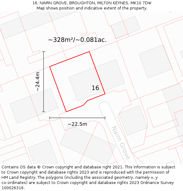 16, NAIRN GROVE, BROUGHTON, MILTON KEYNES, MK10 7DW: Plot and title map