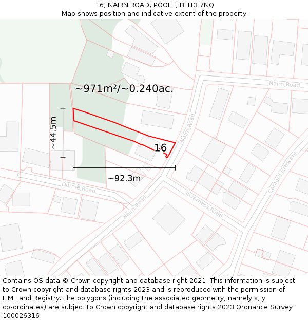 16, NAIRN ROAD, POOLE, BH13 7NQ: Plot and title map