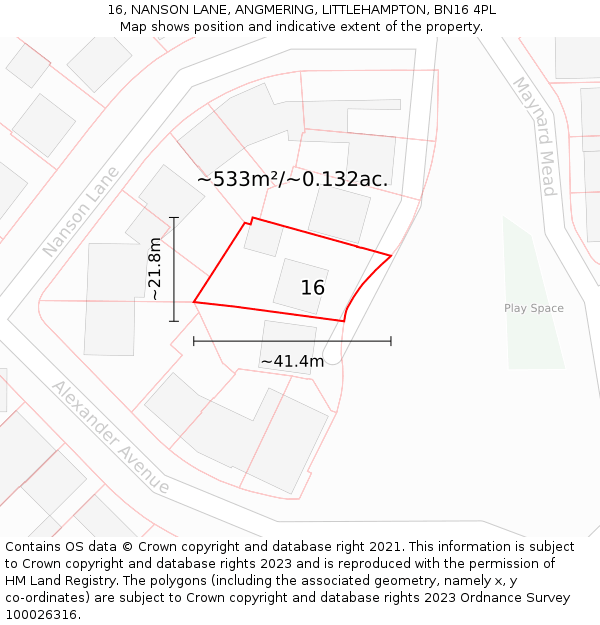 16, NANSON LANE, ANGMERING, LITTLEHAMPTON, BN16 4PL: Plot and title map