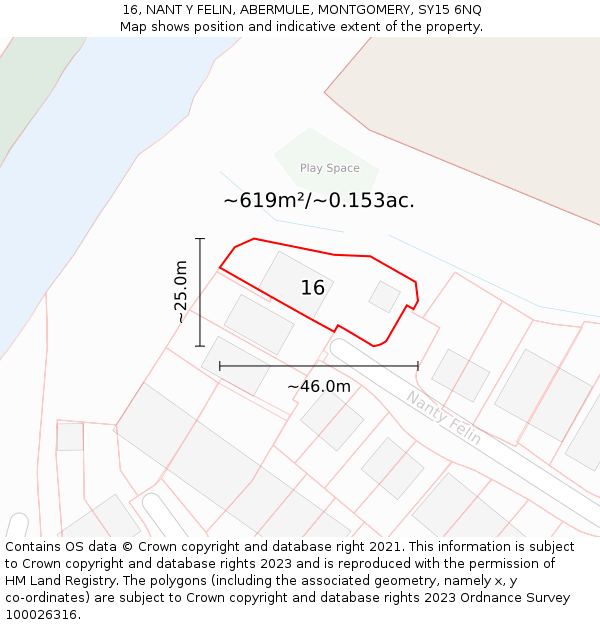 16, NANT Y FELIN, ABERMULE, MONTGOMERY, SY15 6NQ: Plot and title map